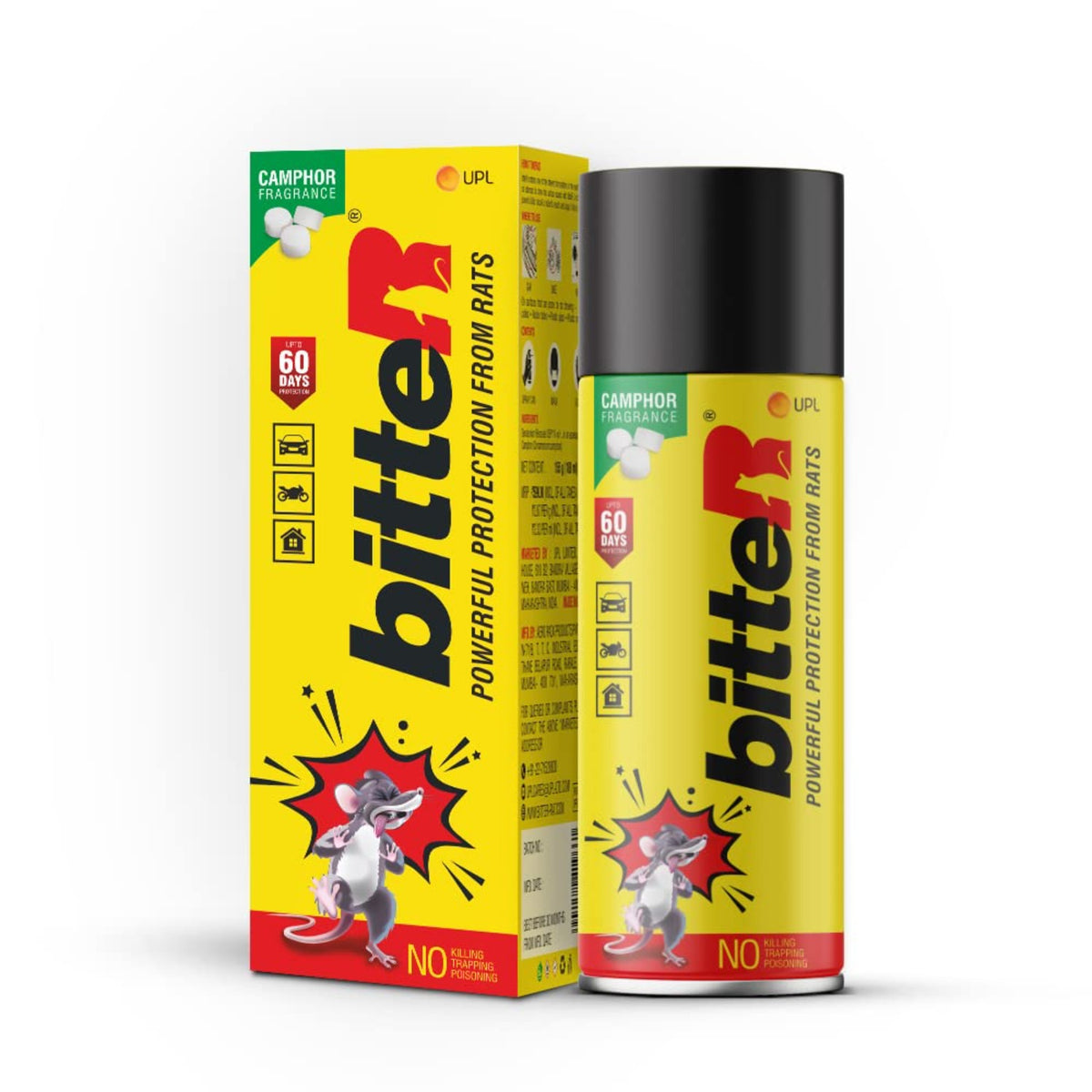 Bitter Powerful Protection From Rats Jumbo Spray Protect Wires in Car,Bike Camphor Fragrance Non Toxic No Kill Only Repels 60 Days Protection Spray 180ml