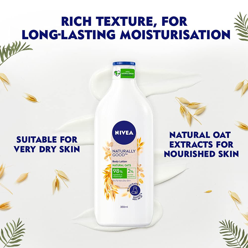 Nivea Naturally Good,Natural Oats Body Lotion,For Dry to Very Dry Skin,No Parabens 98% Natural Origin Ingredients 200 ml & 350ml