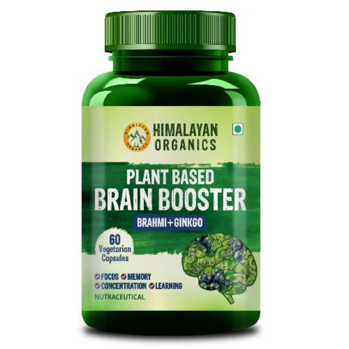 Himalayan Organics Plant Based Brain Booster Supplement With Ginkgo Biloba & Brahmi Boost concentration & Learning Activities 60 Vegetarian Capsules