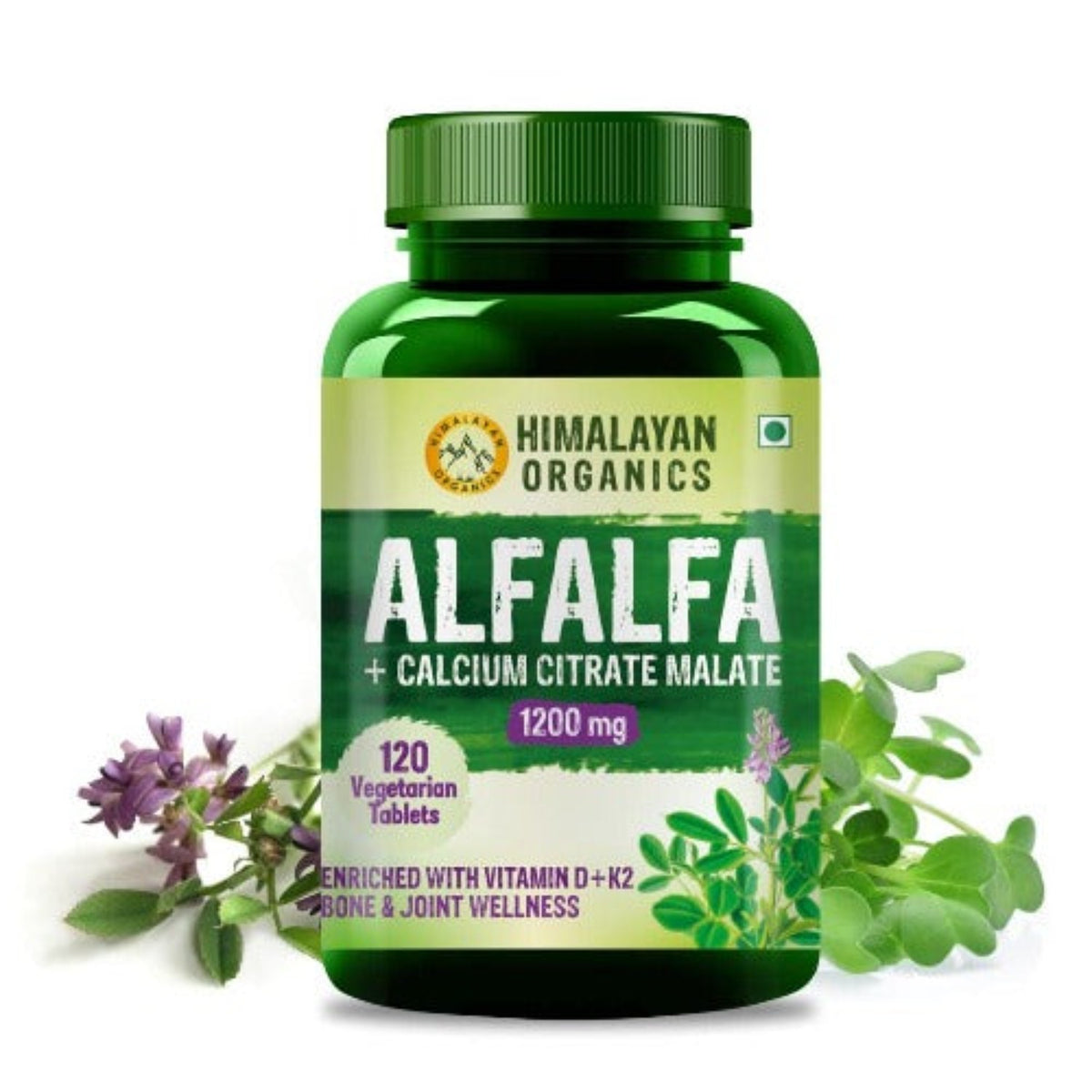 Himalayan Organics Alfalfa Calcium Citrate Malate 1200mg With Vitamin D,k2,Mk7,B12,Zinc & Magnesium 120 Vegetarian Tablets