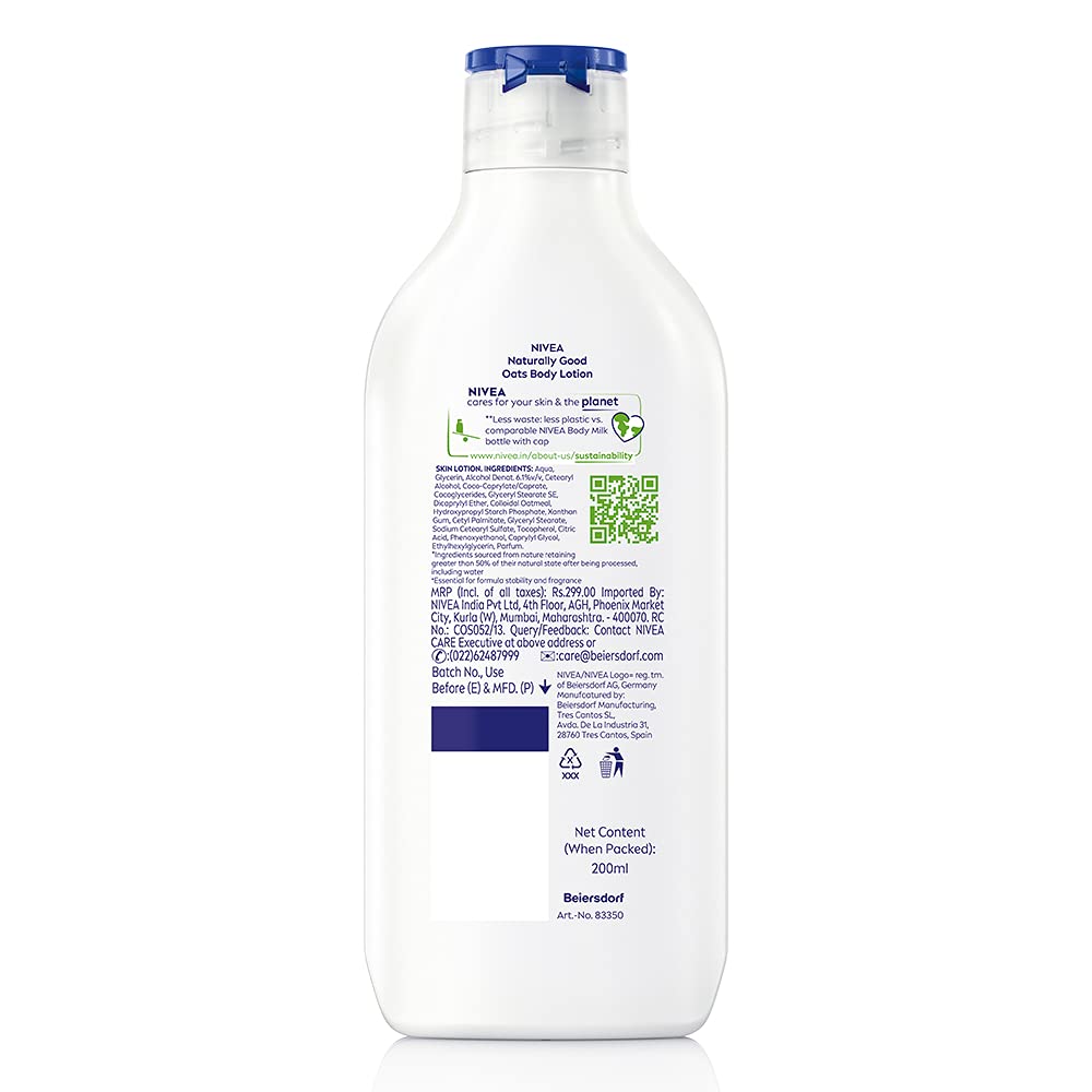 Nivea Naturally Good,Natural Oats Body Lotion,For Dry to Very Dry Skin,No Parabens 98% Natural Origin Ingredients 200 ml & 350ml