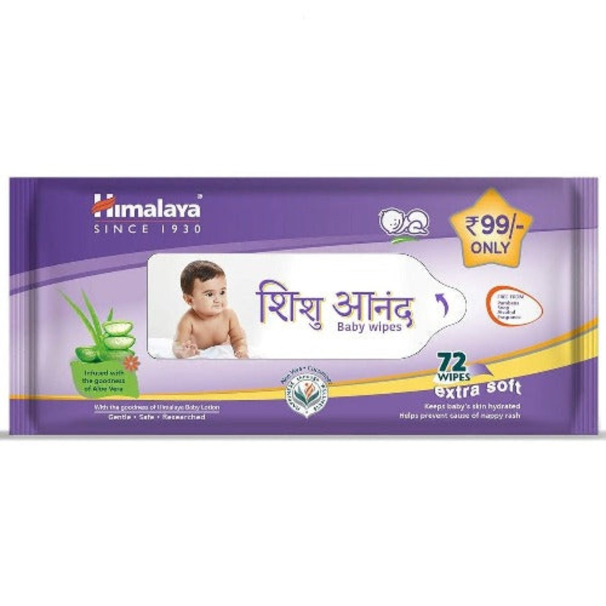 Himalaya Herbal Ayurvedic Shishu Anand Baby Care Keeps Baby’s Skin Hydrated 72s Wipes