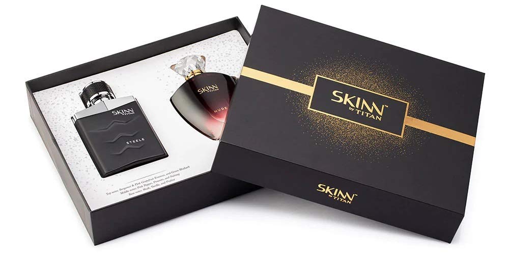 Skinn By Titan Fragrances Pair Nude And Steele,Black Perfume Spray 100 ml (Pack of 2)