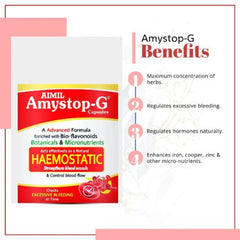 Aimil Ayurvedic Amystop-G Capsules Natural Iron & Other Supplement For Women Strengthens Blood Vessels & Control Blood Flow 20 Capsule