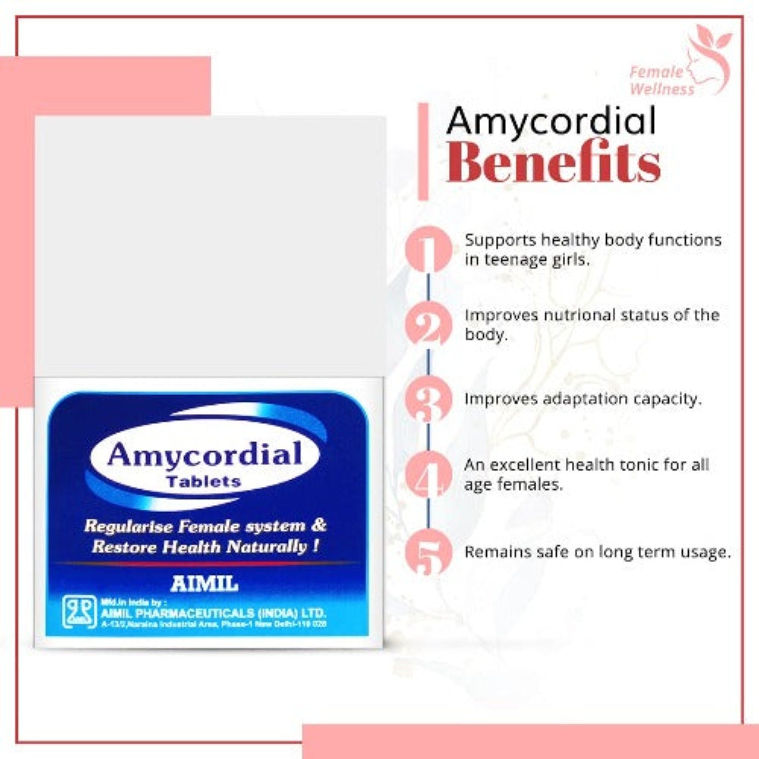 Aimil Ayurvedic Amycordial Nourishment Health Tonic For Women Effectively Maintains And Nourishes The Female System Also Supports Healthy Body Functions In Teenage Girls For Women's Wellness Forte Syrup & Fort Tablets