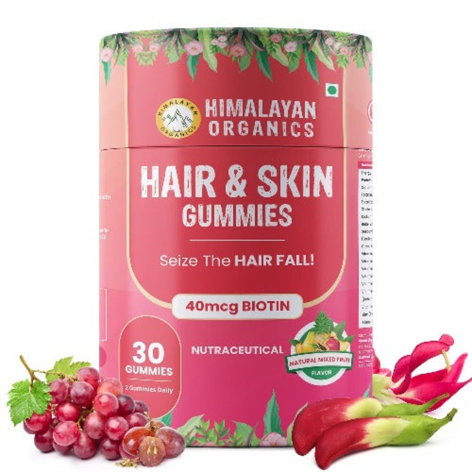 Himalayan Organics Hair & Skin 40mcg Biotin For Hair Growth & Glowing Skin Gummies