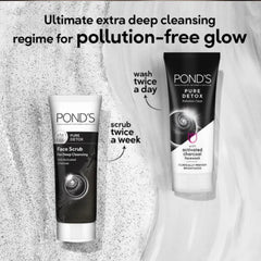 POND'S Pure Detox Face Wash Daily Exfoliating & Brightening Cleanser Deep Cleans Oily Skin With Activated Charcoal for Fresh Glowing Skin