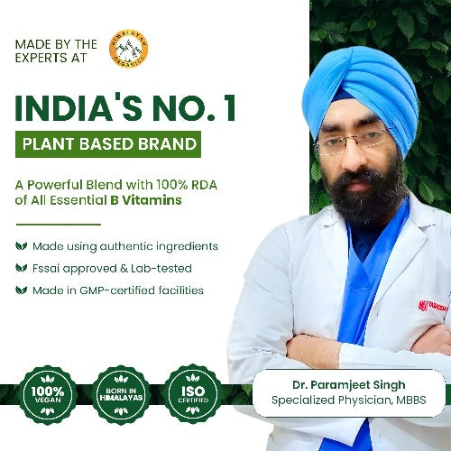 Himalayan Organics Plant-Based Vitamin B Complex With 100% RDA B1,B2,B3,B5,B6,B9 & B12 Hair Growth,Boost Energy And Immunity Vegetarian Capsules