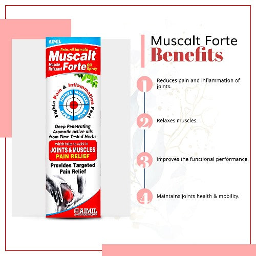 Aimil Ayurvedic Muscalt Fort Tablets for Bone & Joint Wellness Reduces Pain & Inflammation Fort Tablet,Oil Spray & Syrup