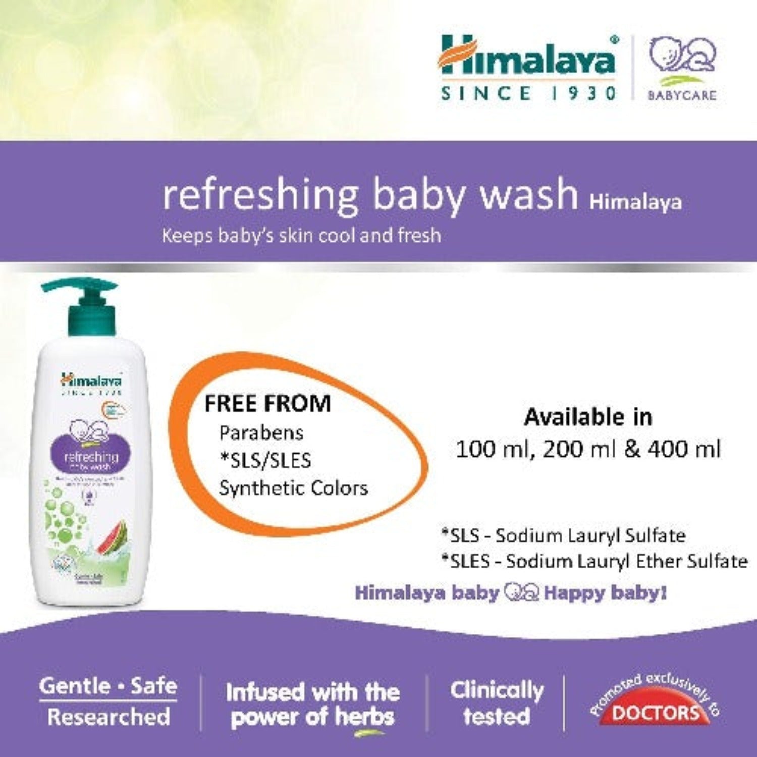 Himalaya Herbal Ayurvedic refreshing baby Care wash Keeps baby's skin cool and fresh Liquid