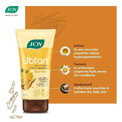 Joy Revivify Ubtan Face Wash Tan Removal and Blemish Minimizing With Saffron Turmeric Chickpea Flour Almond Oil Rose Water Sandalwood Oil Walnut Beads Even Complexion & Natural Glow