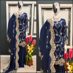 LAUNCHING NEW DESIGNER PARTY WEAR LOOK PURE SOFT FAUX GEORGETTE TOP SHARARA PLAZZO & DUPATTA SET BRIDAL PARTY DRESS CODE C54