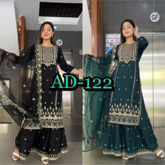 LAUNCHING NEW DESIGNER PARTY WEAR LOOK HEAVY FAUX GEORGETTE TOP SHARARA PLAZZO & DUPATTA SET BRIDAL PARTY DRESS CODE C52