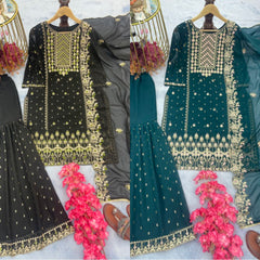 LAUNCHING NEW DESIGNER PARTY WEAR LOOK HEAVY FAUX GEORGETTE TOP SHARARA PLAZZO & DUPATTA SET BRIDAL PARTY DRESS CODE C52