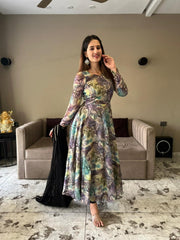 Bollywood Indian Pakistani Ethnic Party Wear Women Soft Pure Tubby Organza Anarkali Dress
