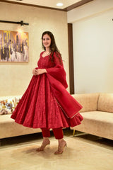 Bollywood Indian Pakistani Ethnic Party Wear Women Soft Pure Georgette Red Anarkali Dress