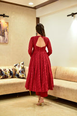 Bollywood Indische Pakistani Ethnische Partykleidung Damen Weiches Anarkali-Kleid aus reinem Georgette in Rot