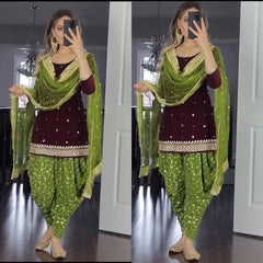 Bollywood Indian Pakistani Ethnic Party Wear Women Soft Pure Faux Georgette Top,Dhoti Salwar And Dupatta