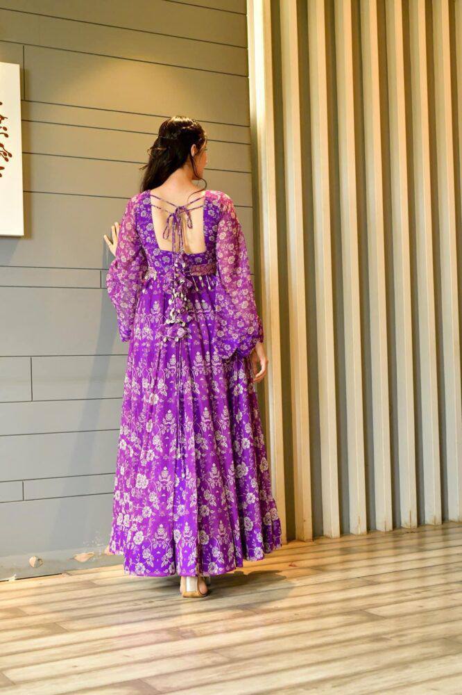 Bollywood Indian Pakistani Ethnic Party Wear Women Soft Pure Georgette Maxi With Dupatta Purple Belt Dress