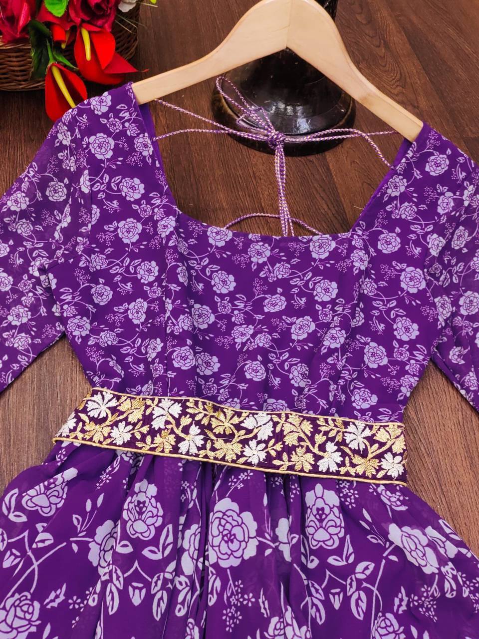 Bollywood Indian Pakistani Ethnic Party Wear Women Soft Pure Georgette Maxi With Dupatta Purple Belt Dress