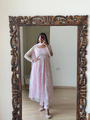 Bollywood Indian Pakistani Ethnic Party Wear Women Soft Pure Butterfly Net Embroidery Anarkali Dress