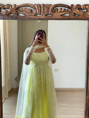 Bollywood Indian Pakistani Ethnic Party Wear Women Soft Pure Butterfly Net Embroidery Anarkali Dress