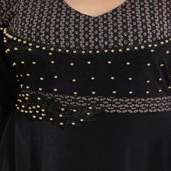 Beautiful Self Design Black Daman Moti Abaya for Girls & Women