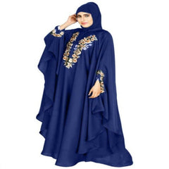 Beautiful Designed Blue Kaftan Embroidery Art Silk Abaya With Hijab for Girls & Women