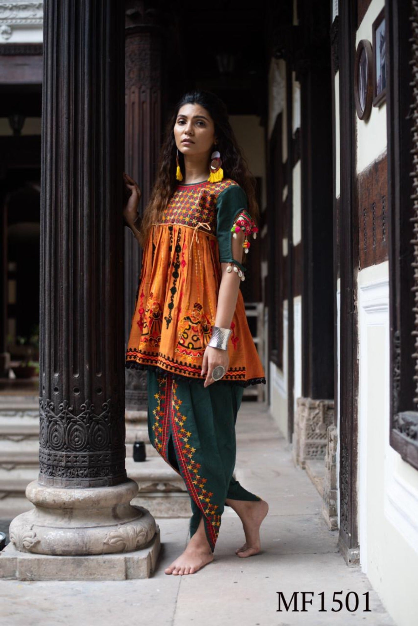 Bollywood Indian Pakistani Ethnic Party Wear Pure Soft Khadi Kath Putli Female Kedia And Tulip Pants Navratri Collections