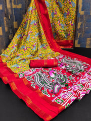 Bollywood Indian Pakistani Ethnic Party Wear Women Soft Pure Lichi Silk Jacquard Weaving Patta With Digital Print Design Work Saree/Sari/Saris