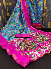 Bollywood Indian Pakistani Ethnic Party Wear Women Soft Pure Lichi Silk Jacquard Weaving Patta With Digital Print Design Work Saree/Sari/Saris