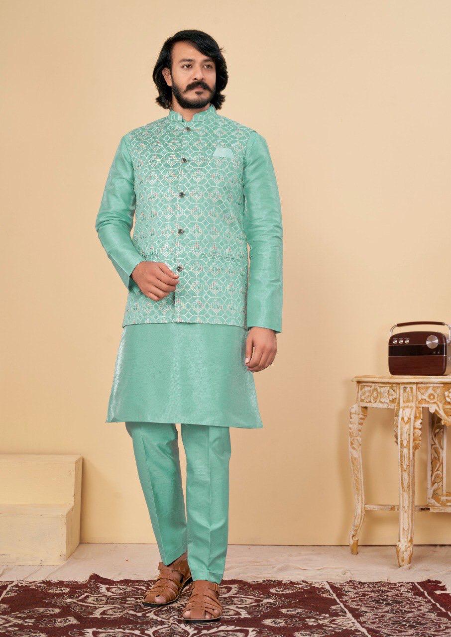 Bollywood Indian Pakistani Ethnic Party Wear Pure Soft Silk Men Kurta Pyjama And Koti