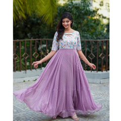 Bollywood Indian Pakistani Ethnic Party Wear Women Soft Pure Lavender Shade 1000 Georgette Butti Anarkali Dress