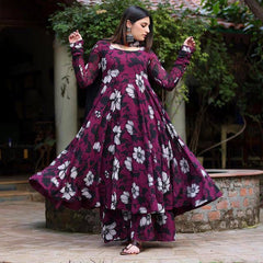 Bollywood Indian Pakistani Ethnic Party Wear Women Soft Pure Georgette Wine Floral Suit Anarkali Dress