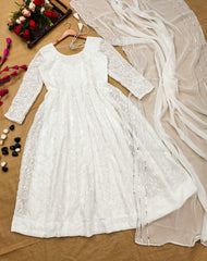 Bollywood Indian Pakistani Ethnic Party Wear Women Soft Pure White Georgette Chikankari Suit Anarkali Dress