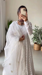 Bollywood Indian Pakistani Ethnic Party Wear Women Soft Pure White Georgette Chikankari Suit Anarkali Dress