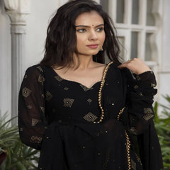 Bollywood Indian Pakistani Ethnic Party Wear Women Soft Pure Georgette Black Work Suit With 9mm Seq Dupatta Gown Anarkali Dress