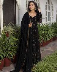 Bollywood Indian Pakistani Ethnic Party Wear Women Soft Pure Georgette Black Work Suit With 9mm Seq Dupatta Gown Anarkali Dress