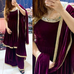 Bollywood Indian Pakistani Ethnic Party Wear Women Soft Pure Original 9000 Velvet Sharara Plazzo Dress