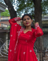 Bollywood Indian Pakistani Ethnic Party Wear Women Soft Pure Georgette Red Suit Dress With Dupatta