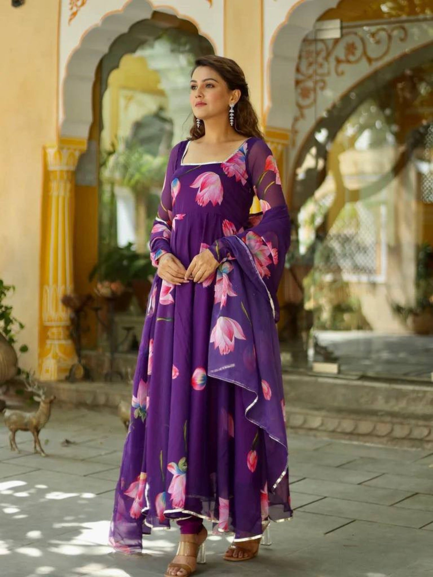 Bollywood Indian Pakistani Ethnic Party Wear Women Soft Pure Floral Georgette Anarkali Dress