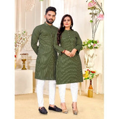 Bollywood Indian Pakistani Ethnic Party Wear Pure Soft Semi Heavy Linen Cotton Men Women Kurta Pyjama Combo