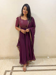 Bollywood Indian Pakistani Ethnic Party Wear Women Soft Pure Georgette Outfit Wine Potli Dupatta Dress