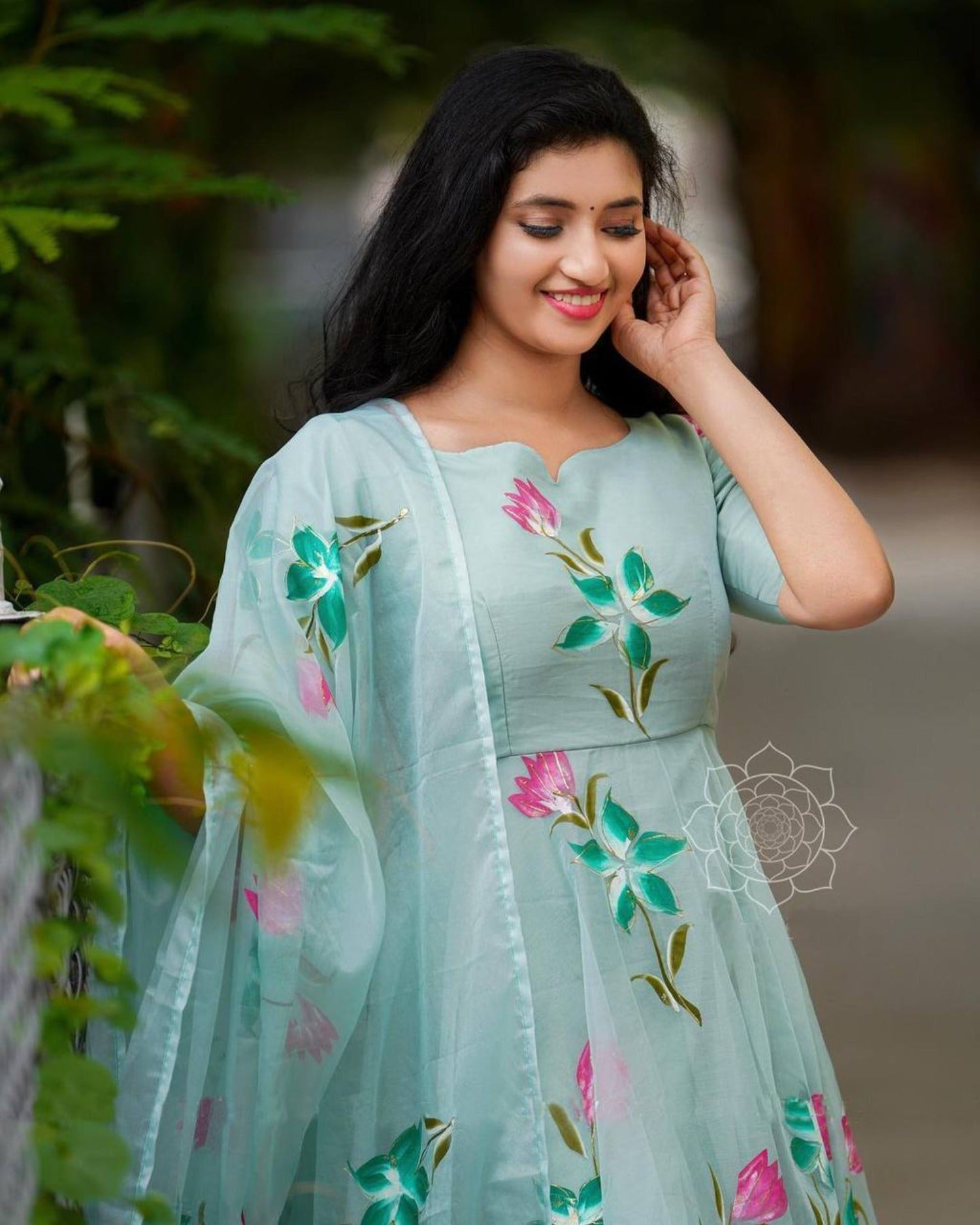Bollywood Indian Pakistani Ethnic Party Wear Women Soft Pure Floral Print Organza Kurti  Dupatta Set Dress