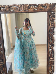 Bollywood Indian Pakistani Ethnic Party Wear Women Soft Pure Organza Floral Anarkali With Dupatta Dress
