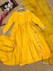 Bollywood Indian Pakistani Ethnic Party Wear Women Soft Pure Silk Anarkali Dupatta Organza Dress