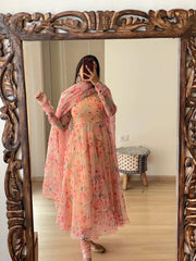 Bollywood Indian Pakistani Ethnic Party Wear Women Soft Pure Organza Anarkali With Dupatta Dress