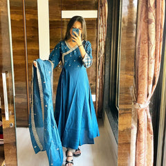 Bollywood Indian Pakistani Ethnic Party Wear Women Soft Pure Georgette Blue Anarkali Dupatta Bottom Dress