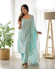 Bollywood Indian Pakistani Ethnic Party Wear Women Soft Pure Faux Georgette Blue Salwar With Dupatta Suit Dress