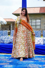 Bollywood Indian Pakistani Ethnic Party Wear Soft Pure Muslin Orange Yellow Outfit Dress
